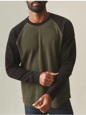 American Giant Men's French Rib Raglan Long Sleeve Shirt Olive & Black Sz S MWOT